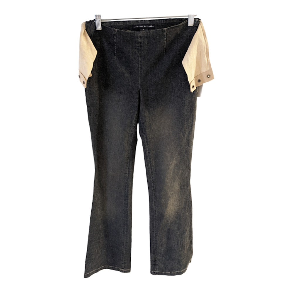 New Elements by Vakko 90s Y2K Size 4 Suede Trim Flared Jeans Black Low Rise NWT